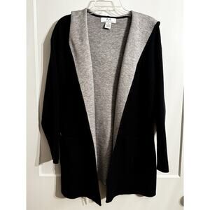 Magaschoni Hooded Open Cardigan Navy Gray Sz M LagenLook Cozy Winter Fall Office